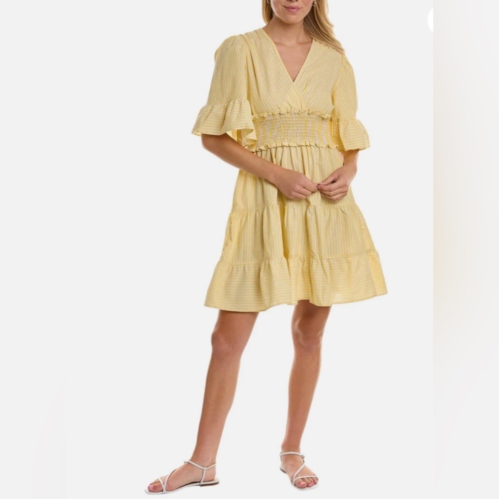 Max Studio Women’s Yarn Dye 3/4-Sleeve Mini Dress, Yellow size Small (like new) - Picture 1 of 16